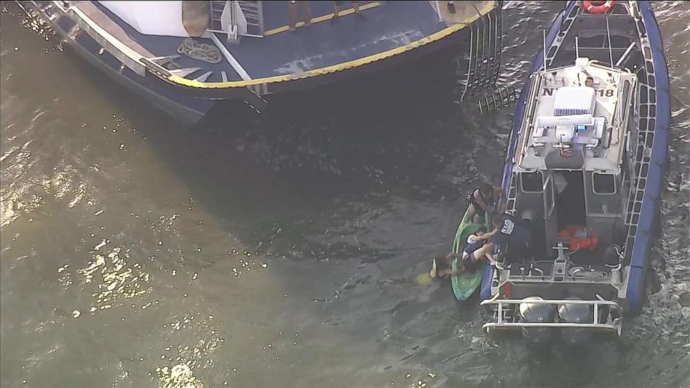 PHOTO: As many as 10 kayakers were hit by a ferry in the Hudson River after it left Pier 79, according to the NYPD.