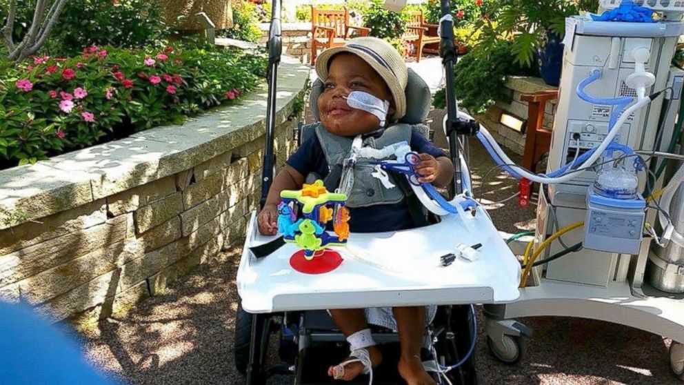 Ke'Aiden Proctor during this third trip ever outside in the St. Louis Children's Hospital garden.