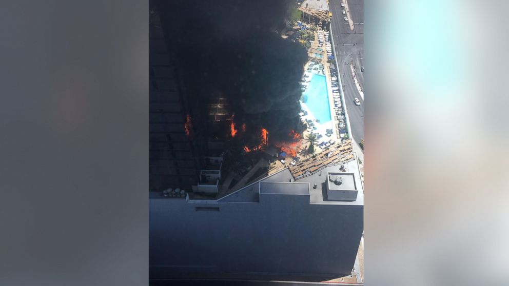 PHOTO: @KylersMind posted this photo to Twitter on July 25, 2015: "The cosmopolitan in Las Vegas is on fire."
