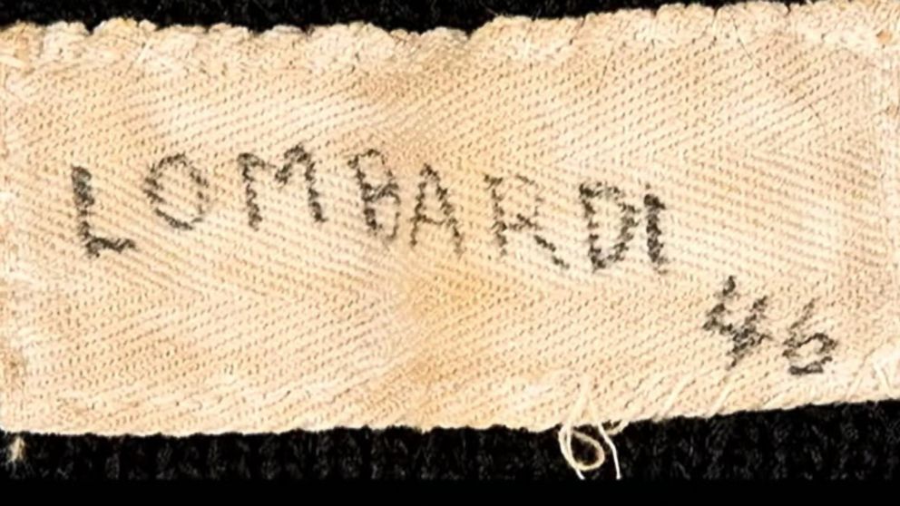 PHOTO: The tag with Vince Lombardi's name inside the sweater the couple bought at a North Carolina Goodwill. 
