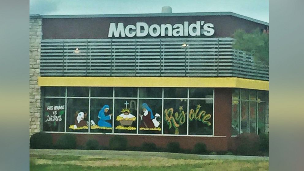 A photo of a window with a painted nativity scene at a McDonald's chain in Spring Hill, Tenn. has gone viral.