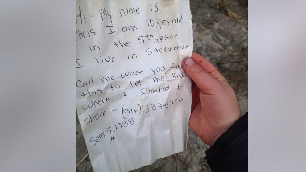Ryder Goggin was walking around the beach in Mendocino, Calif. on New Year's Eve when he found a message inside a bottle from 1988. 