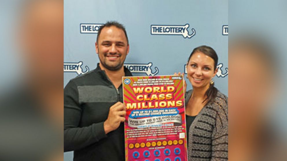 Michael Milford collects his $15 million dollar Massachusetts lottery prize, March 3, 2015, in Braintree, MA.