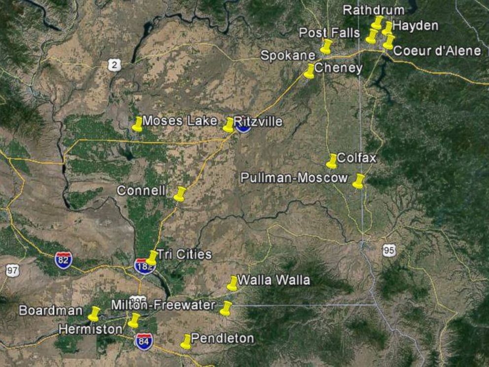 PHOTO: A map of where "milky" rain has been reported in the Northwest.