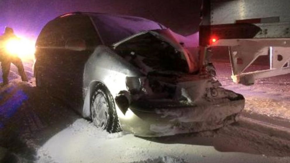 PHOTO: The truck driver didn't realize a minivan was attached to his truck, so he drove for a reported 16 miles. 