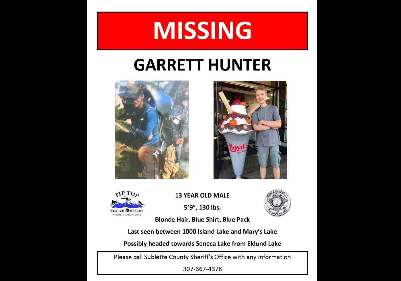 PHOTO: Garrett Hunter of Draper, Utah, was last seen near Mary’s Lake in the Wind River Range area of Wyoming. 
