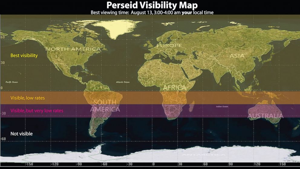 PHOTO: This map shows global viewing for the Perseids.