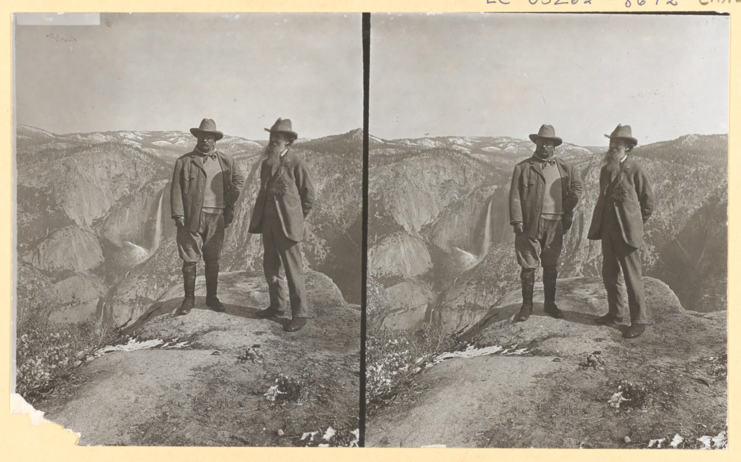 PHOTO: Theodore Roosevelt and John Muir on Glacier Point, Yosemite Valley, California, in 1903.