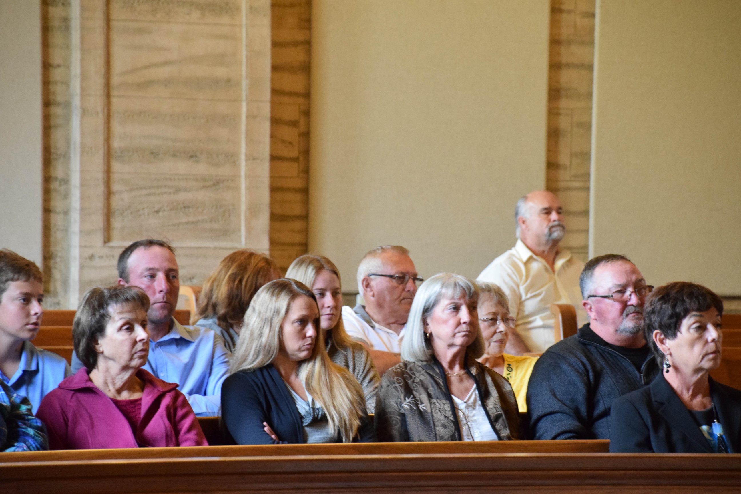 PHOTO: People watch the proceedings of the Nick Hillary trial at the St. Lawrence County Courthouse in Canton, New York.