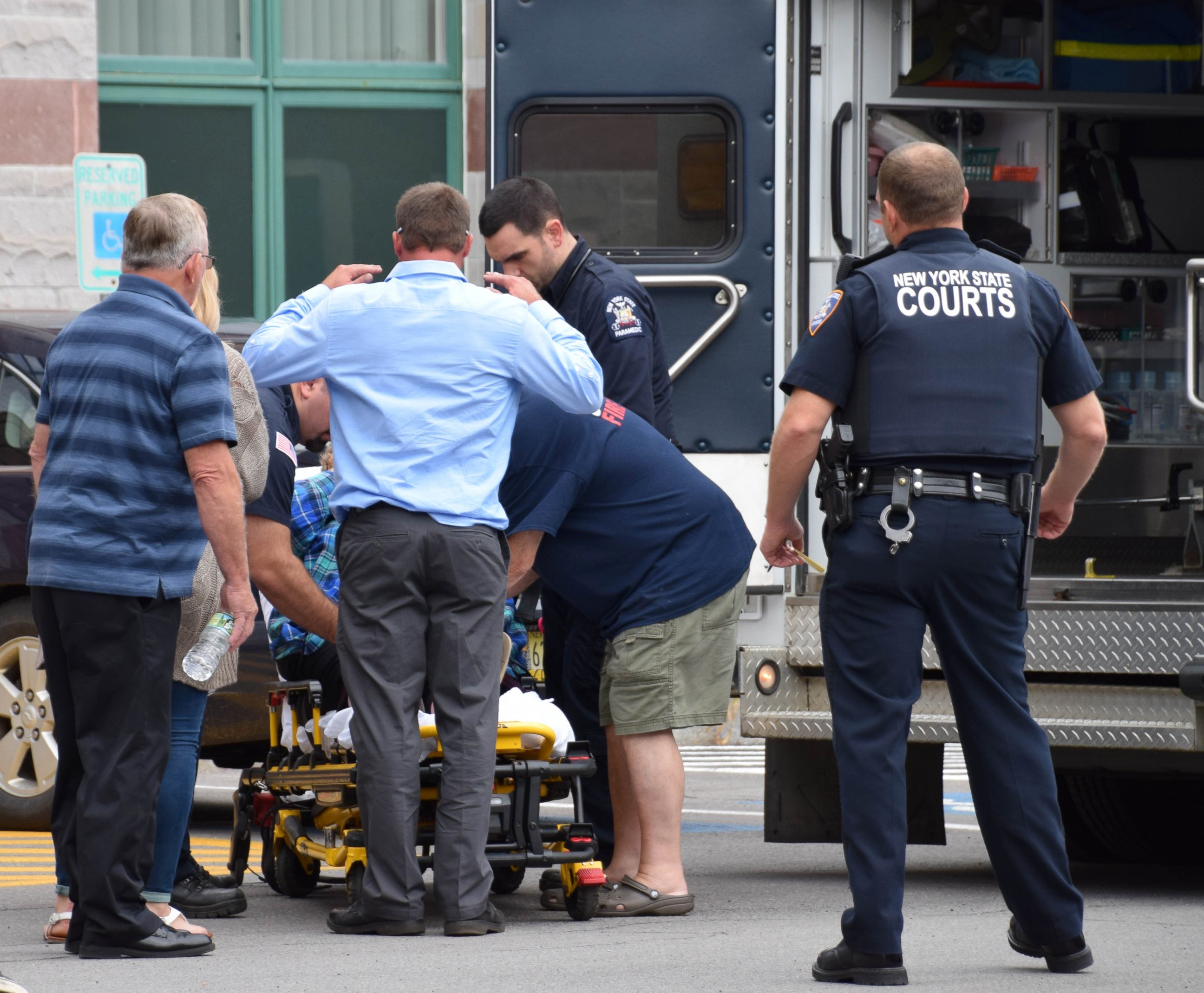 PHOTO: An ambulance is seen outside of the St. Lawrence County Courthouse in Canton, New York.