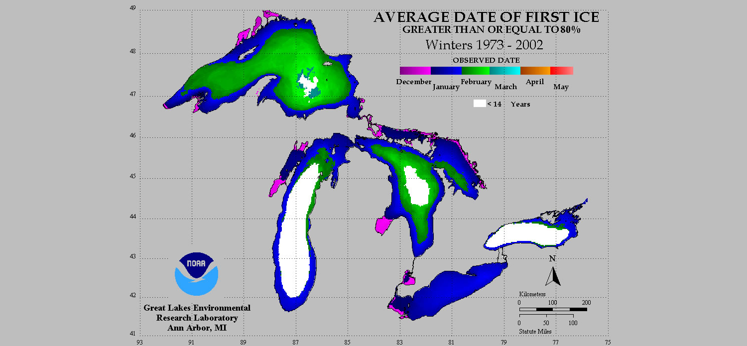 PHOTO: Ice, on average, usually begins to form in shallow parts of the Great Lakes