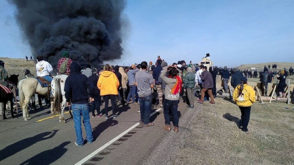 PHOTO: Tensions heightened between law enforcement and protesters over the Dakota Access Pipeline near the Standing Rock Sioux Tribe's reservation in North Dakota on Oct. 27, 2016.