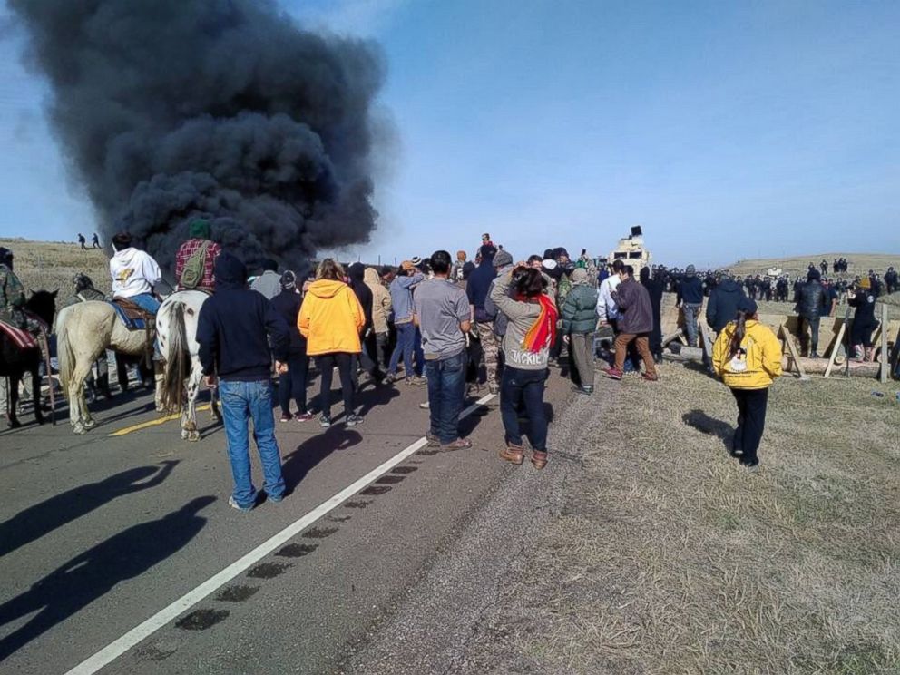 PHOTO: Tensions heightened between law enforcement and protesters over the Dakota Access Pipeline near the Standing Rock Sioux Tribe's reservation in North Dakota on Oct. 27, 2016. 