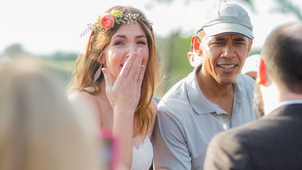 PHOTO: Stephanie and Brian met President Obama on their wedding day when he came to play golf at their venue, the Torrey Pines Golf Course in San Diego, Calif., on Oct. 11, 2015.