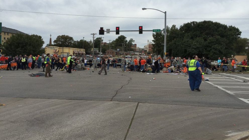 PHOTO: Several people were injured when a car crashed into a crowd at the Oklahoma State University homecoming parade on Oct. 24, 2015.