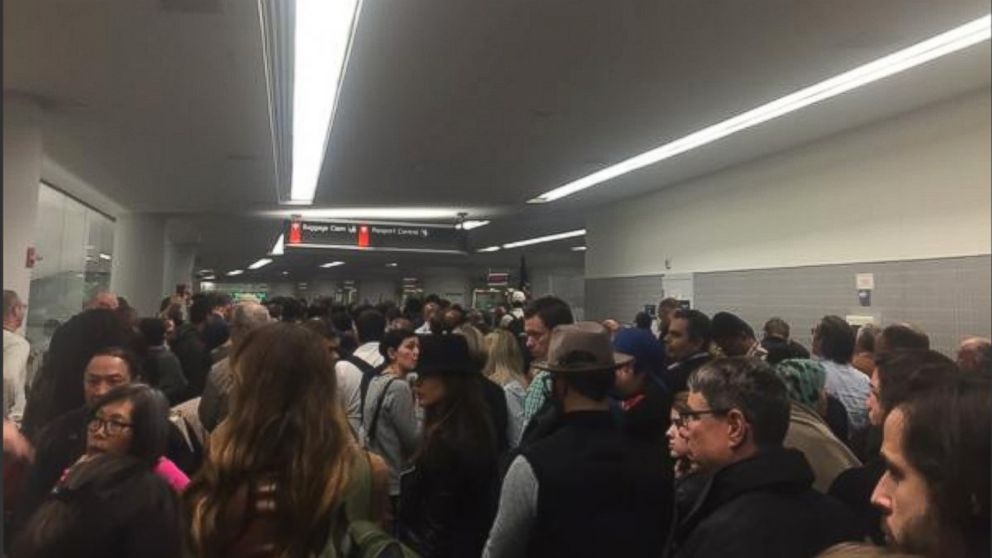 Twitter user ?@DeanieMan_TPS described the scene as a "refugee holding zone at Philadelphia airport."