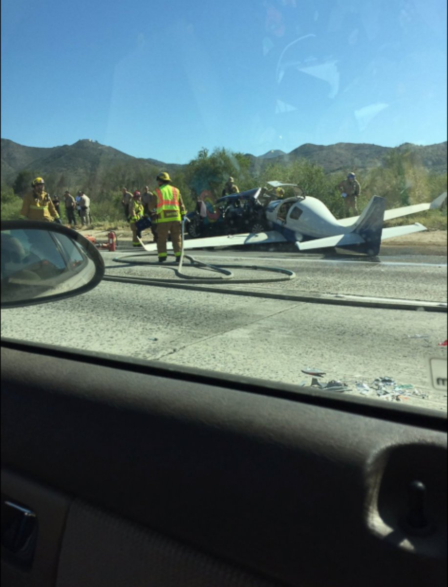 PHOTO: Aamiah Grant posted this photo to Twitter on April 1, 2016 showing a plane which crashed onto the 15-N.