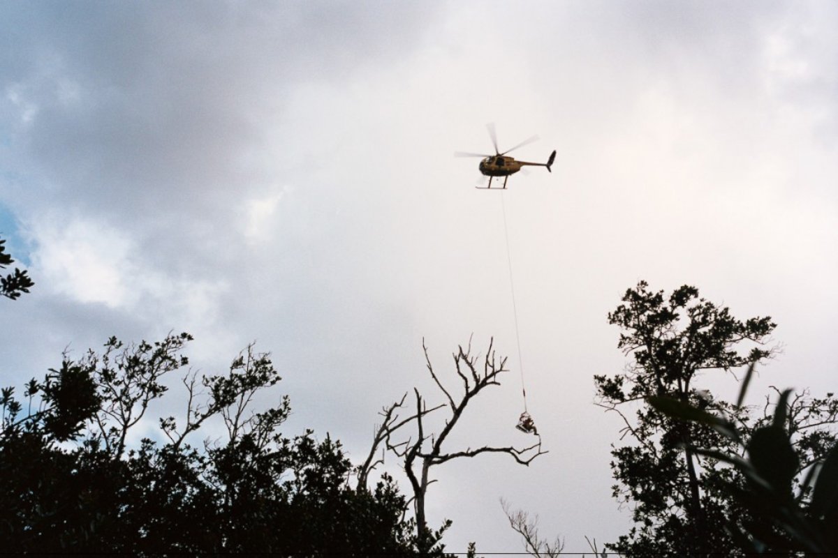 PHOTO: The group had to be airlifted away from the surging waters in order to evacuate the area. 