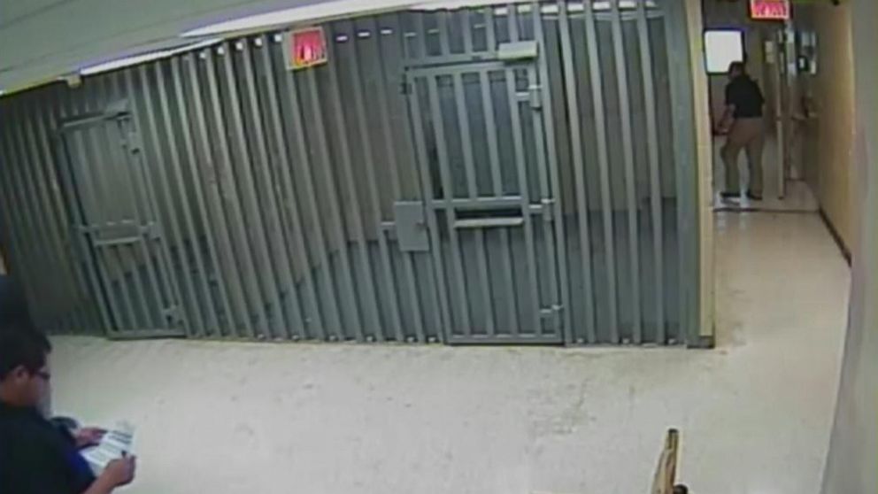 PHOTO: Surveillance footage released by the jail shows the area outside of Sandra Bland's cell before and then after her body was discovered. 

