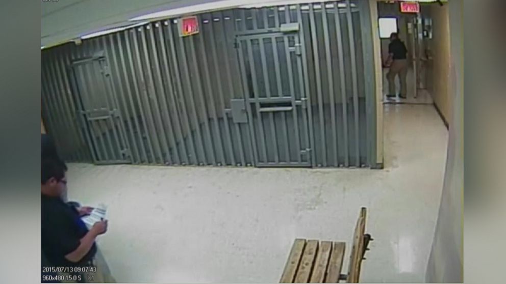 PHOTO: Surveillance footage released by the jail shows the area outside of Sandra Bland's cell before and then after her body was discovered. 
