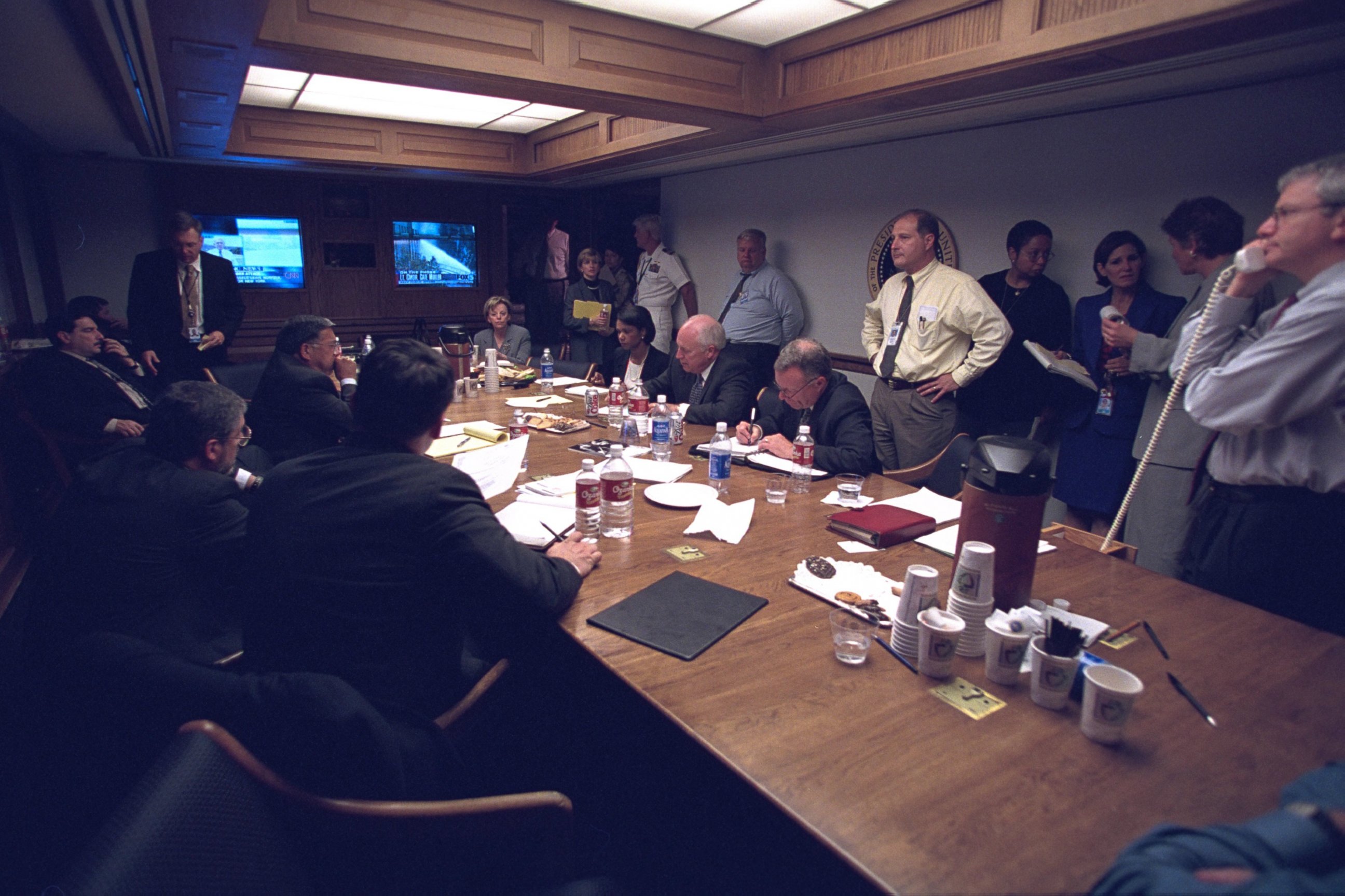 PHOTO: This photo released by the U.S. National Archives shows Vice President Cheney with White House staff at the President's Emergency Operations Center on September 11, 2001.