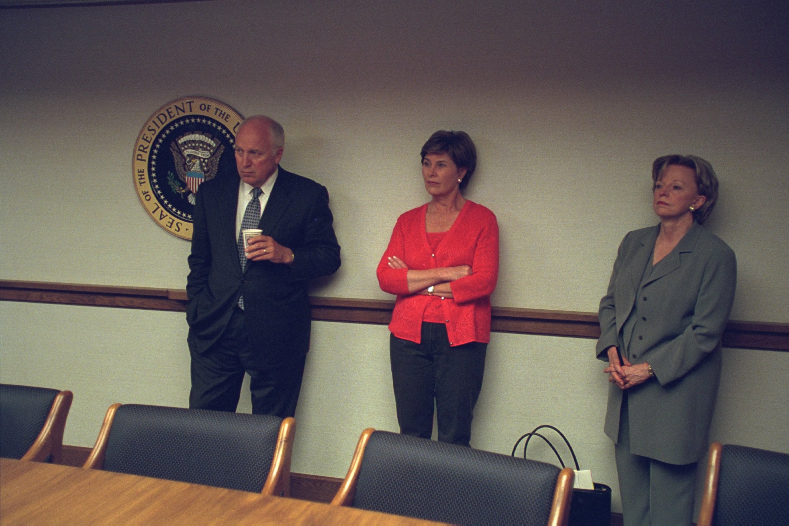 PHOTO: This photo released by the U.S. National Archives shows Vice President Cheney with Laura Bush and Lynne Cheney on September 11, 2001.