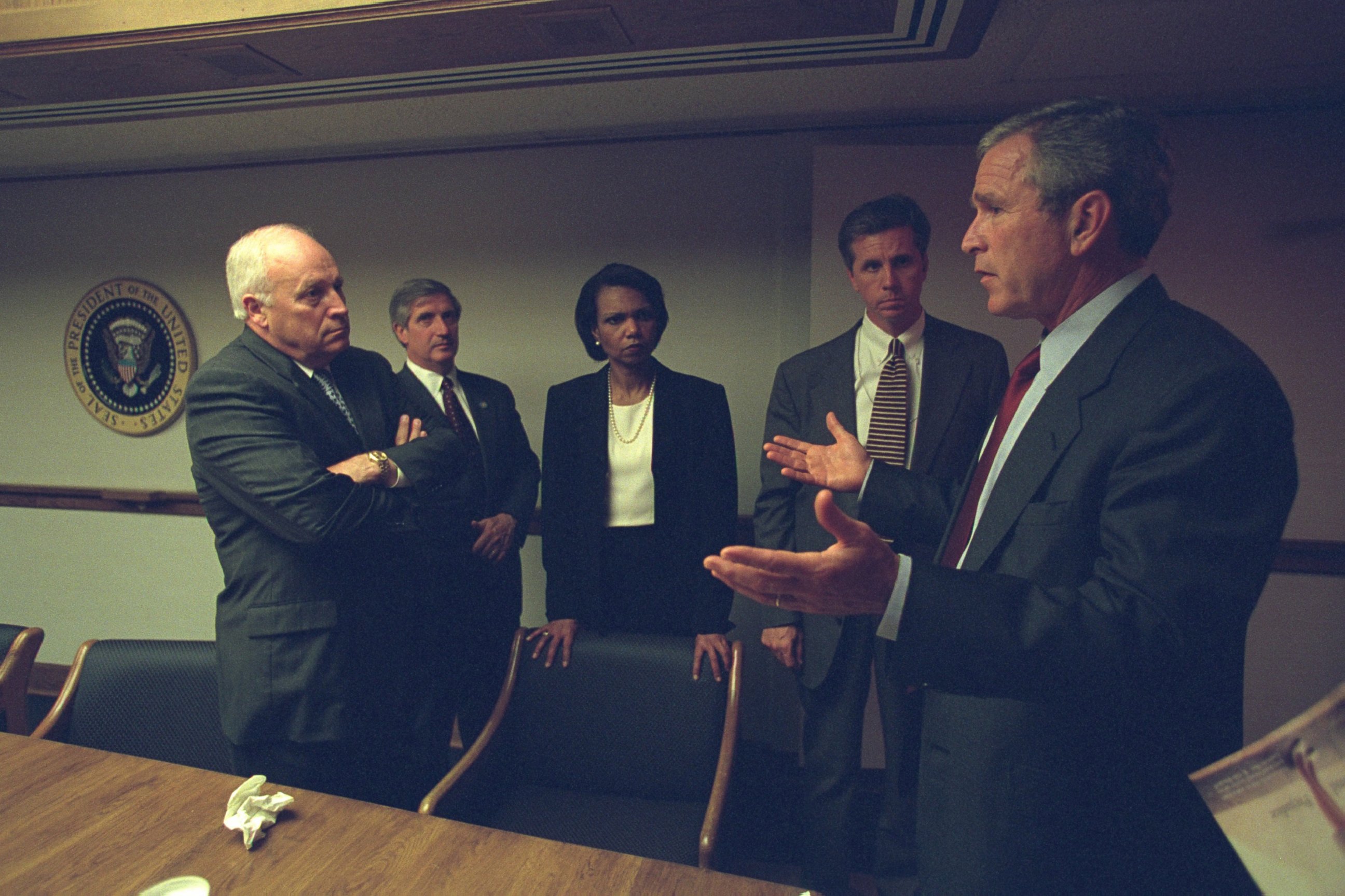 PHOTO: This photo released by the U.S. National Archives shows President Bush with White House staff at the President's Emergency Operations Center on September 11, 2001.