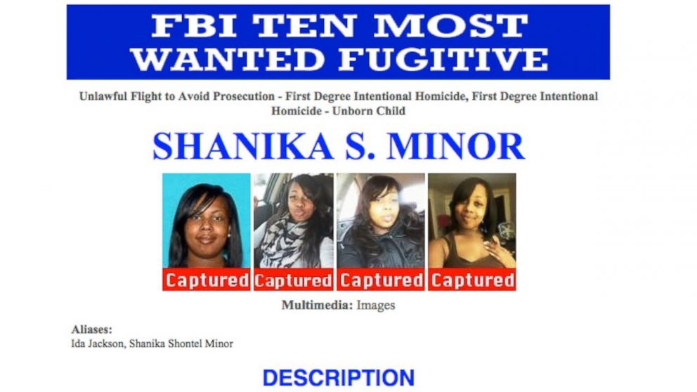 PHOTO: Shanika Minor was captured in Fayetteville, North Carolina, on July 1, 2016. Minor was wanted for murdering a woman who was nine months pregnant in Milwaukee, Wisconsin, the FBI said.