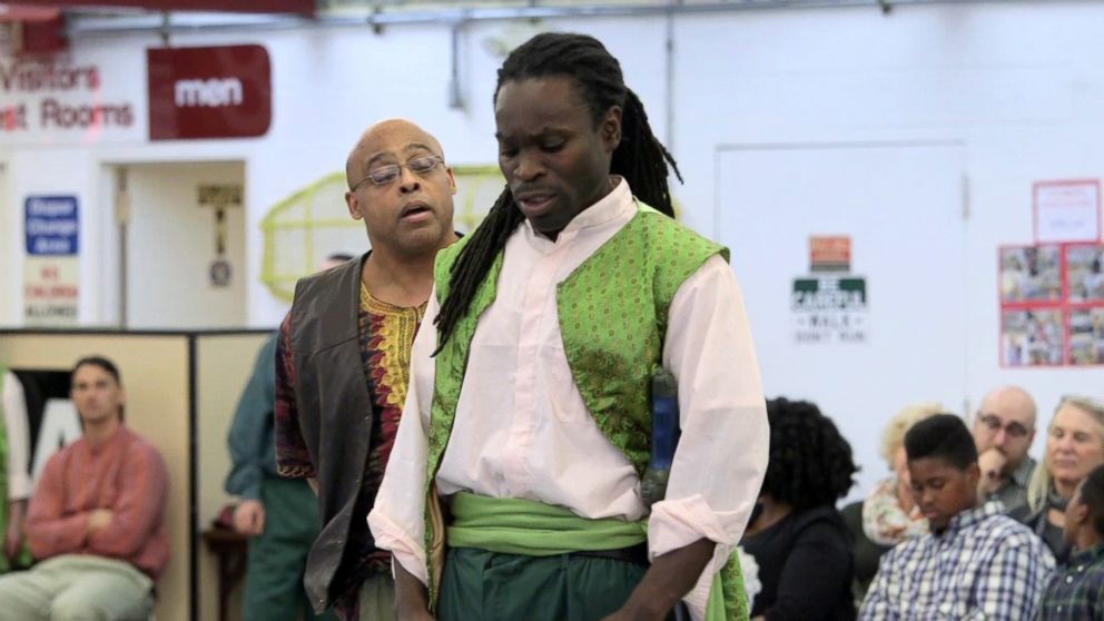PHOTO: Sing Sing Correctional Facility inmates Shedrick Blackwell and Anthony Waring are suited up in the April 29, 2016, prison production of Shakespeare's 'Twelfth Night." 