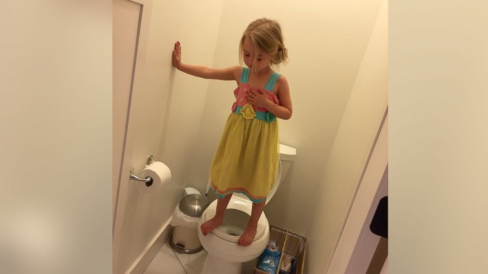 PHOTO: Stacey Freeley's photo of her 3-year-old daughter practicing a lockdown drill while playing at their home in Michigan has gone viral.'