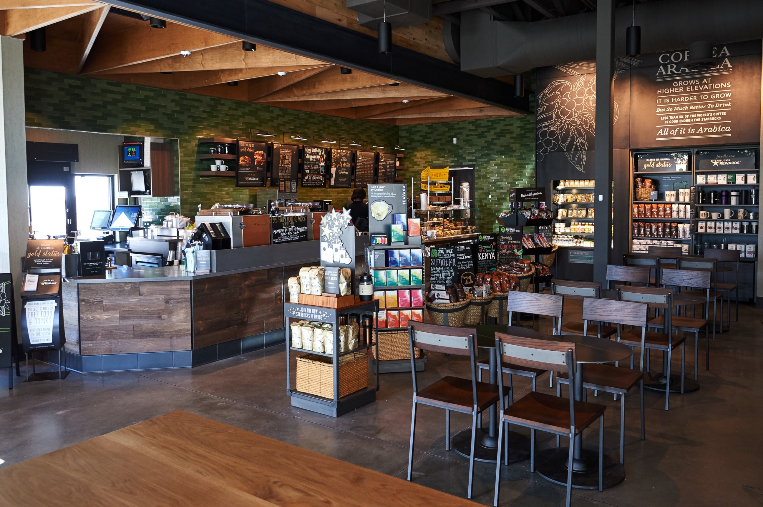 PHOTO: The interior of the Ferguson Starbucks location is seen here April 28, 2016 in Ferguson, Missouri.