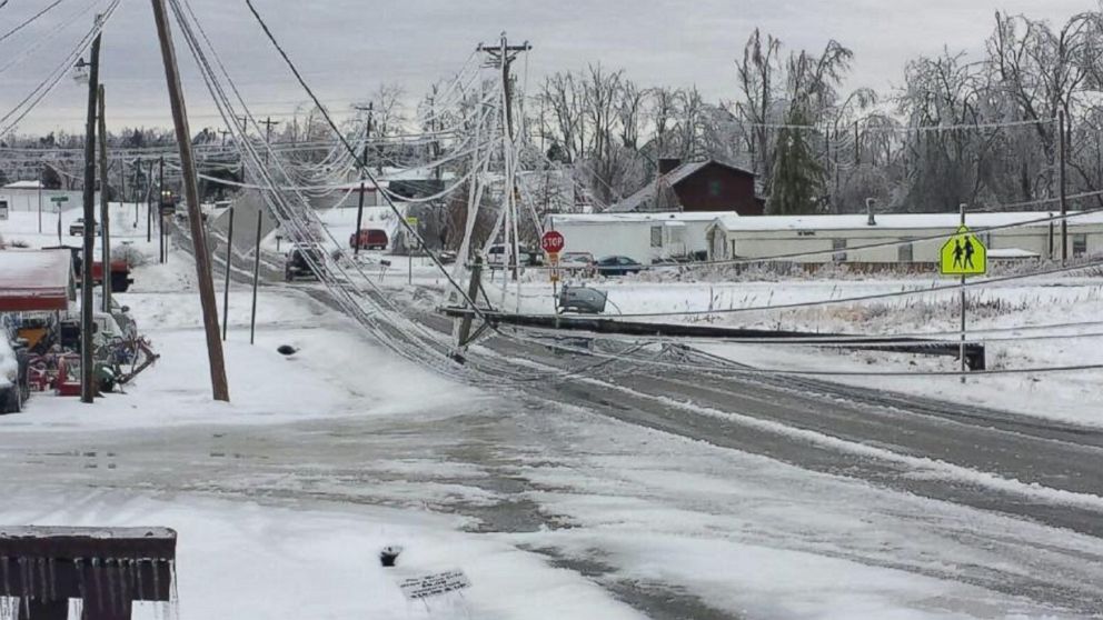 PHOTO: Significant icing across Monterey, Tenn. snapped power lines blocking roads in the area. 