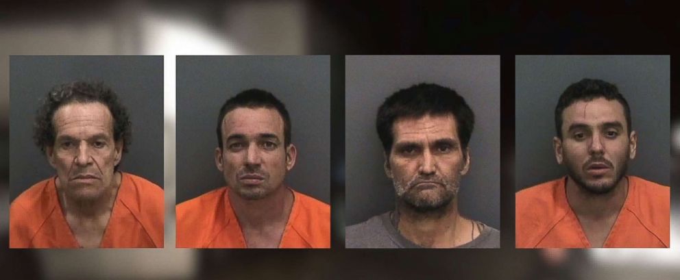 PHOTO: From left, Vidal Estrada, 66, Humberto Ramirez, 37, Alberto Obaya, 46, and Lemuel Escobar, 35, were arrested for allegedly stealing over $500,000 in Patron tequila in Tampa, Fla., on Monday, Dec. 31, 2018.