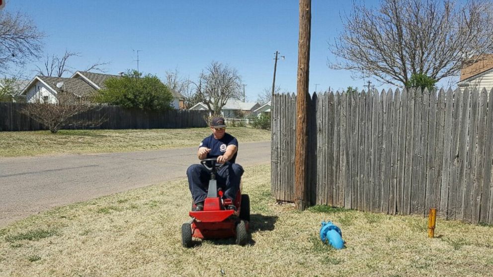 Brelan Fox finishes the job that 81-year-old Roy Haley couldn't. The Borger Fire Department in Borger, Texas, came to the rescue of the elderly man after he fell from his lawn mower.