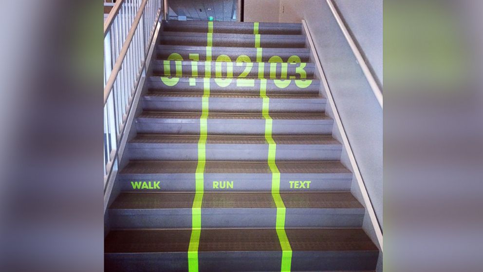 PHOTO: Utah Valley University put texting-and-walking lanes in their wellness center. 
