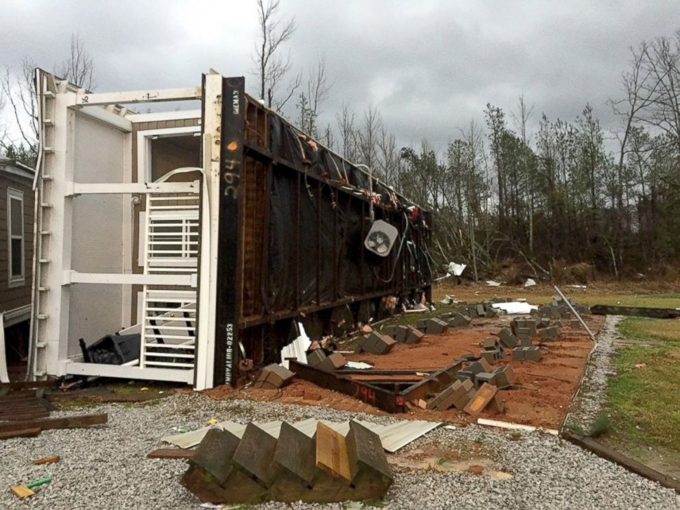 PHOTO: A dangerous tornado flipped over a building at the East Mississippi Community College in the town of Scooba. 