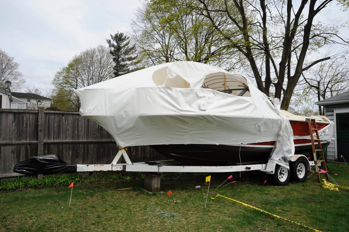 PHOTO: This evidence photo provided by U.S. Attorney's Office/Massachusetts shows the boat and ladder from the Dzhokhar Tsarnaev case.