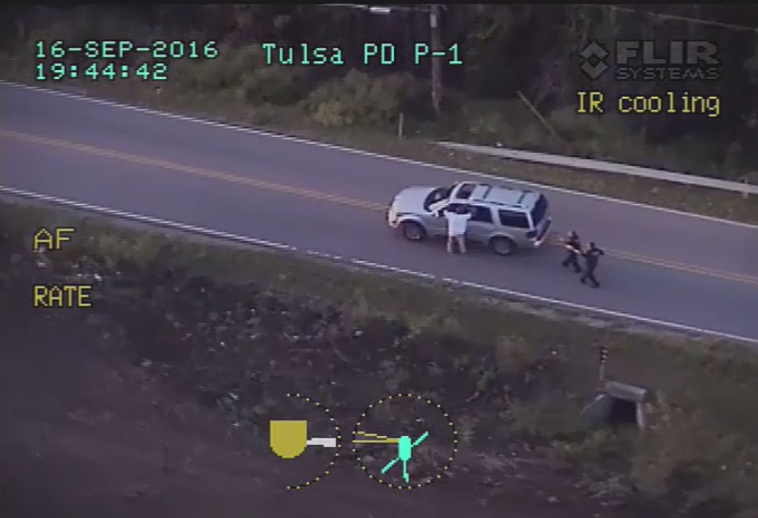 PHOTO: Video released by the Tulsa Police Department shows the moments before 40-year-old Terence Crutcher was shot by a police officer Friday night.