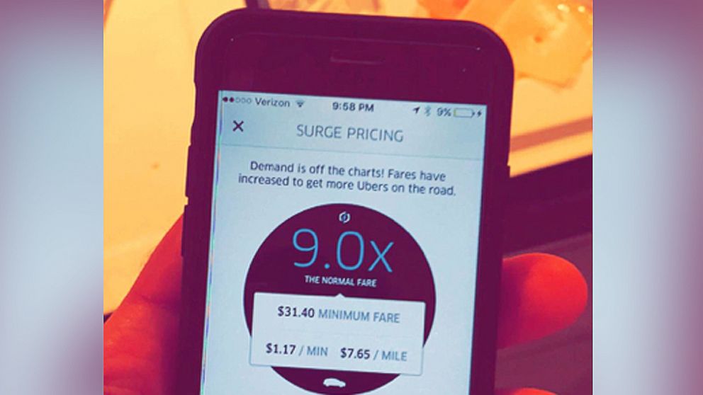 PHOTO:Uber prices were surging in Miami hours before midnight with one user choosing not to use the service after he saw the fare would be nine times higher than normal. 