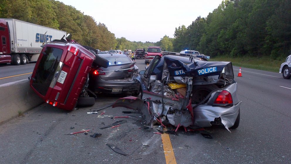 Four people were hospitalized following a crash Saturday evening on I-95 southbound in Chesterfield County, Virginia.