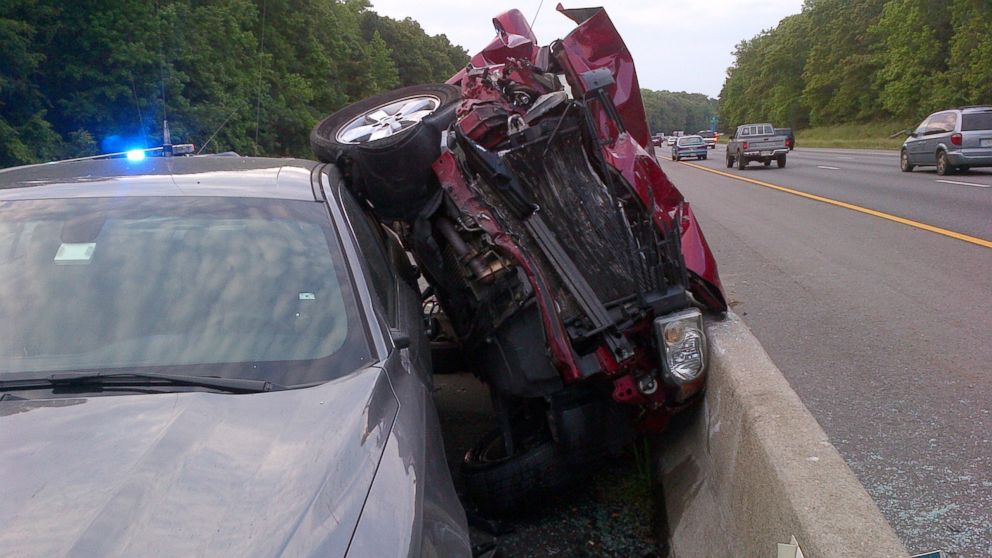 PHOTO: Four people were hospitalized following a crash Saturday evening on I-95 southbound in Chesterfield County, Virginia.
