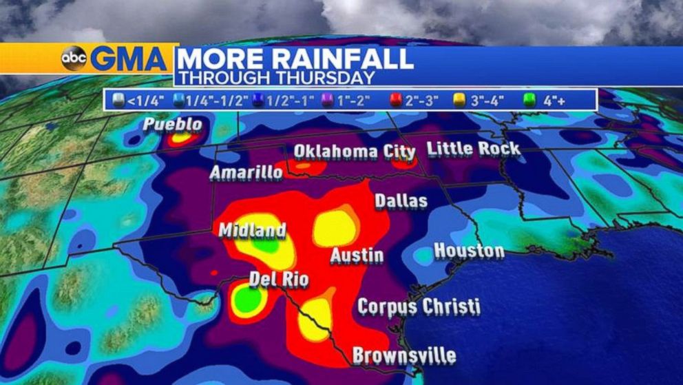 PHOTO:Over the next few days, southeastern Texas isn't expecting much heavy rainfall, which will mostly stay in central and western Texas.  