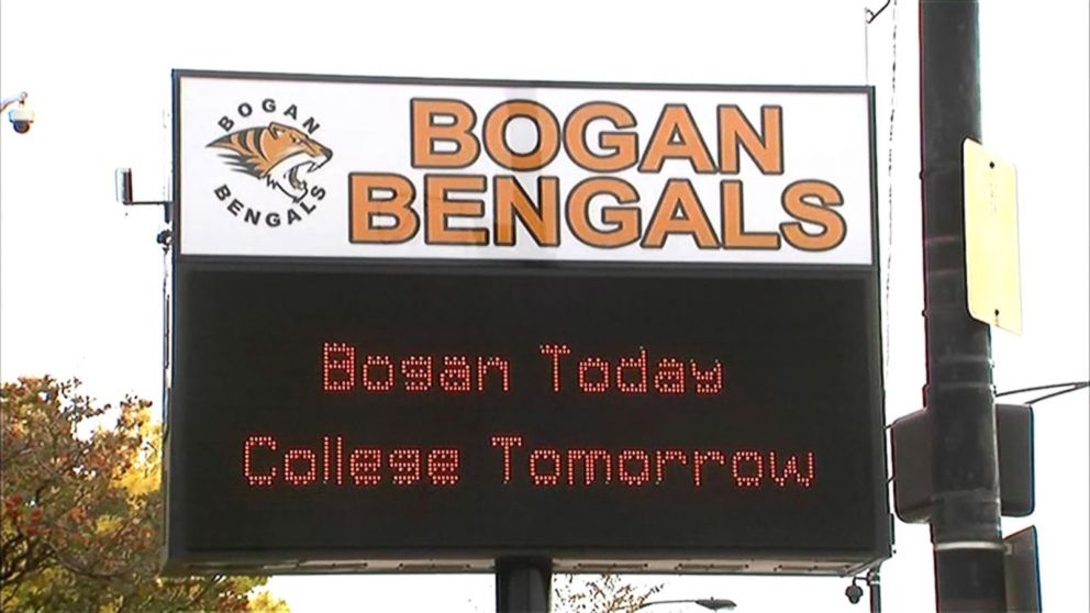 PHOTO: Sign for Bogan High School in Chicago.