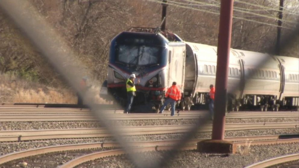 PHOTO: An Amtrak train derailed in Chester, Pa., April 3, 2016.