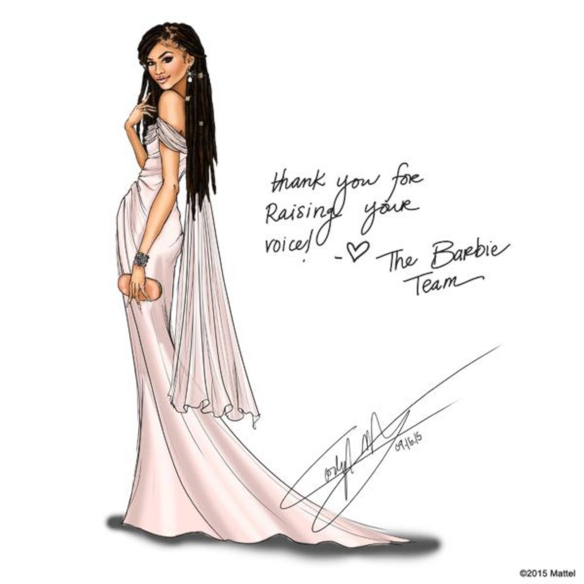 PHOTO: Barbie's official twitter page tweeted this sketch with the caption, "So excited to honor @Zendaya with a one-of-a-kind doll as she encourages girls to Raise Their Voices and to #BeSuper!," Sept. 18, 2015. 