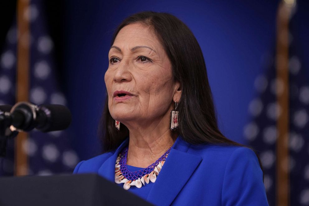 PHOTO: Interior Secretary Deb Haaland delivers remarks at the 2021 Tribal Nations Summit, at the Eisenhower Executive Office Building, Nov. 15, 2021, in Washington, D.C. 