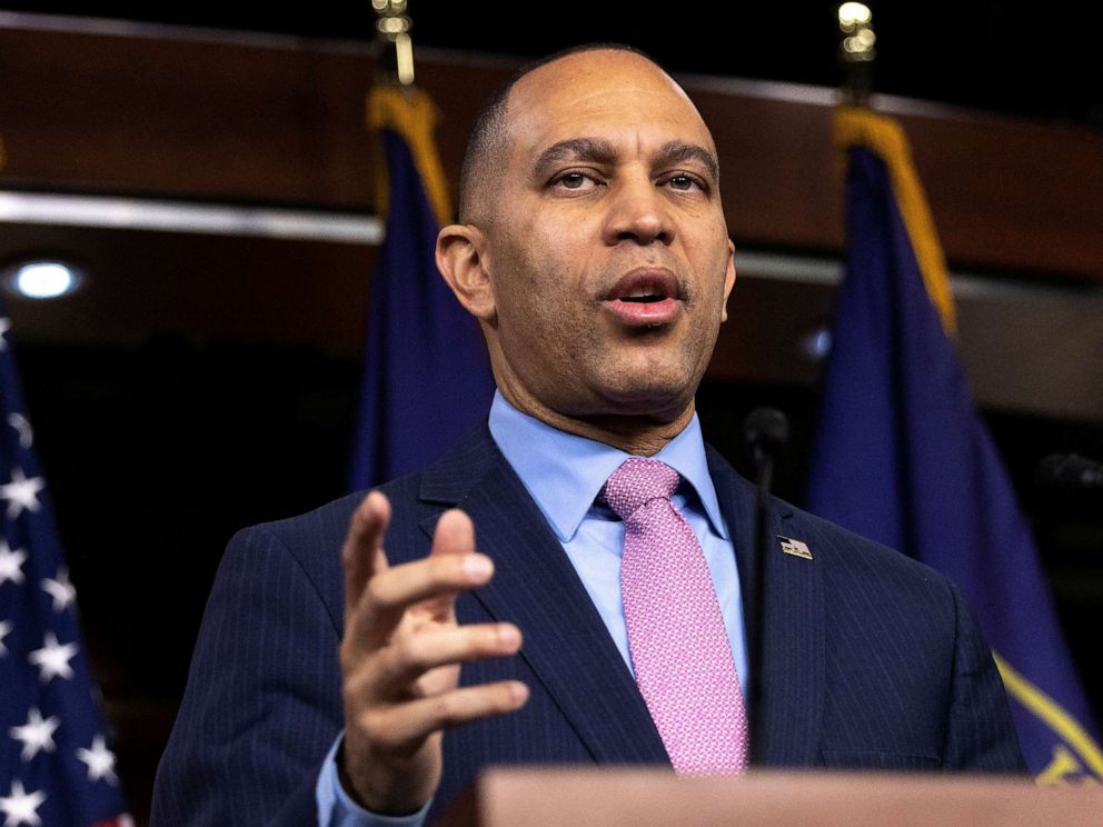 PHOTO: House Democratic Minority Leader Hakeem Jeffries hosts his weekly news conference on Capitol Hill in Washington, March 30, 2023.
