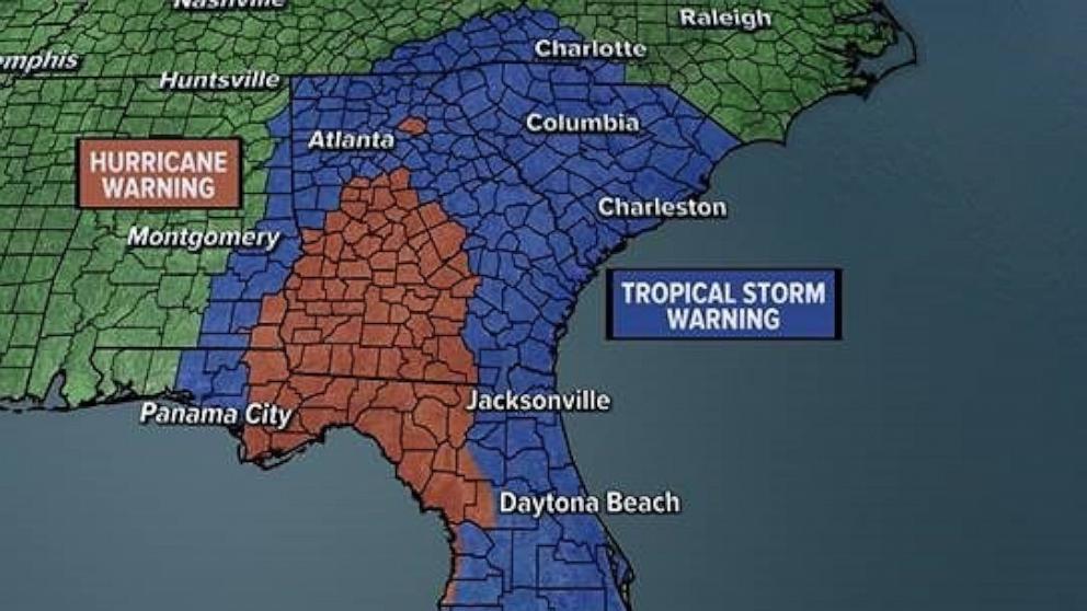 PHOTO: Hurricane warnings and tropical storm warnings remain in effect through the early morning hours on Friday across the South as the center of Hurricane Helene is expected to move east of Macon, Georgia.