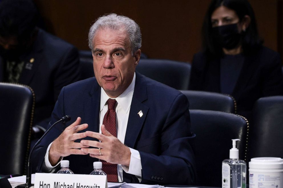 PHOTO: Department of Justice Inspector General Michael Horowitz speaks during a Senate Judiciary hearing on Capitol Hill, Sept. 15, 2021.