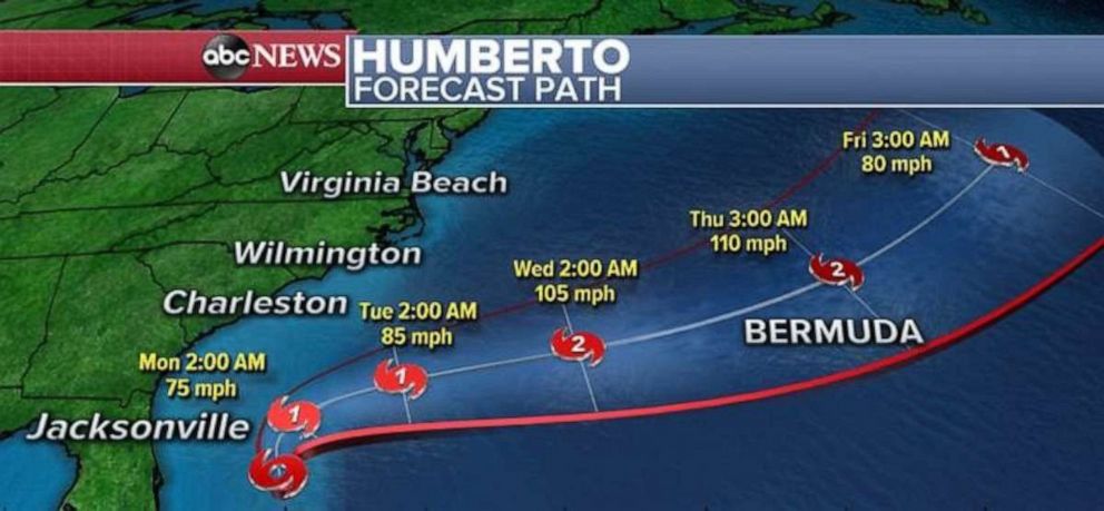 PHOTO: Tropical Storm Humberto should develop into a hurricane but is not expected to make landfall anywhere.